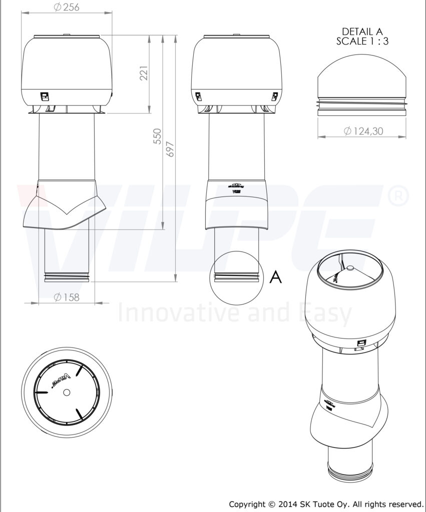 734404 Вентиляционный выход 125/160/500 (коричневый) чертеж