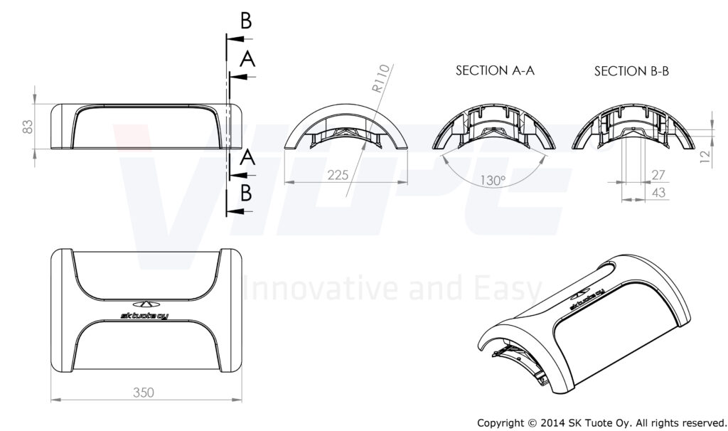 733917 Коньковый вентиль для металлической кровли PELTI KTV/HARJA (серый) чертеж