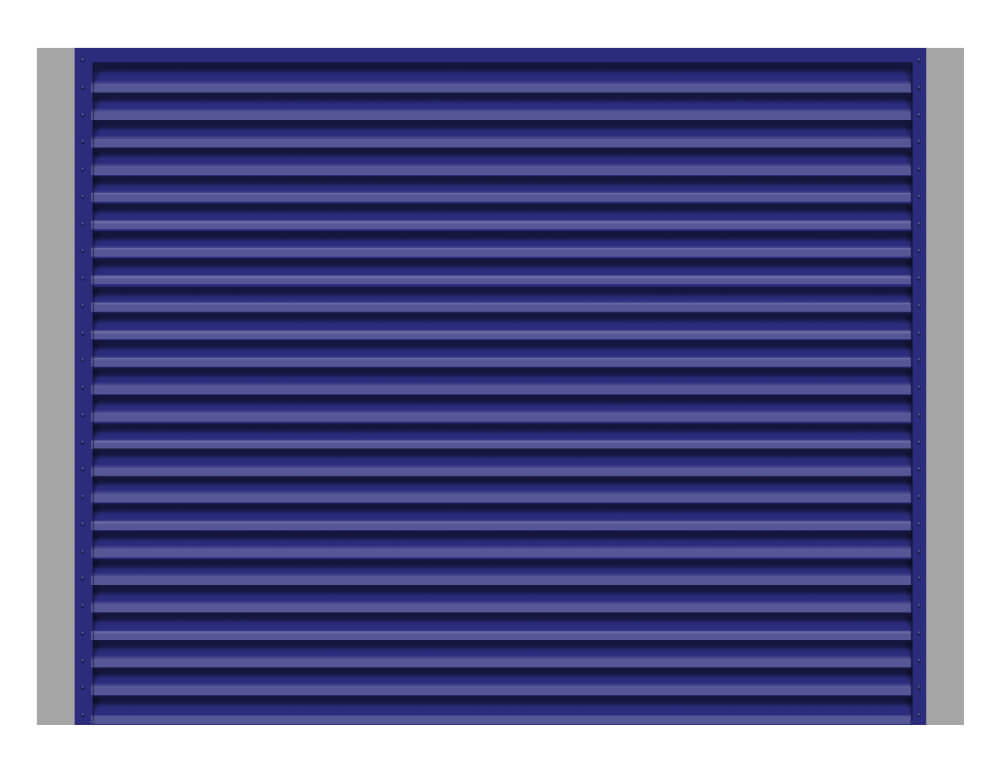 Секция забора жалюзи из ламелей жалюзи ЭКО-Z RAL5002 Ультрамариново-синий с металлическими столбами анфас