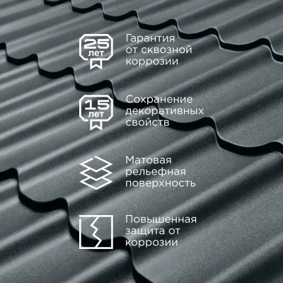 Металлочерепица RAL 7016 Антрацит RoofTop Бархат Северсталь